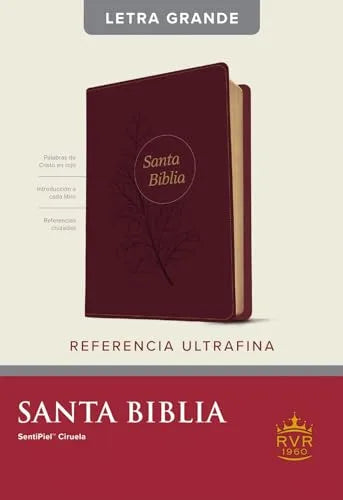Santa Biblia RVR60, Edición de Referencia Ultrafina, Letra Grande, Letra Roja, SentiPiel Ciruela con Índice