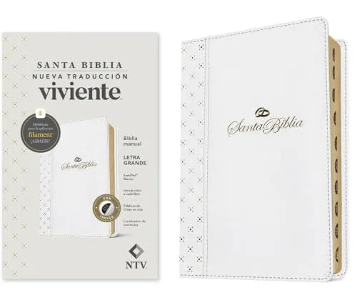 Biblia NTV con tapa blanca, letra grande e índice lateral