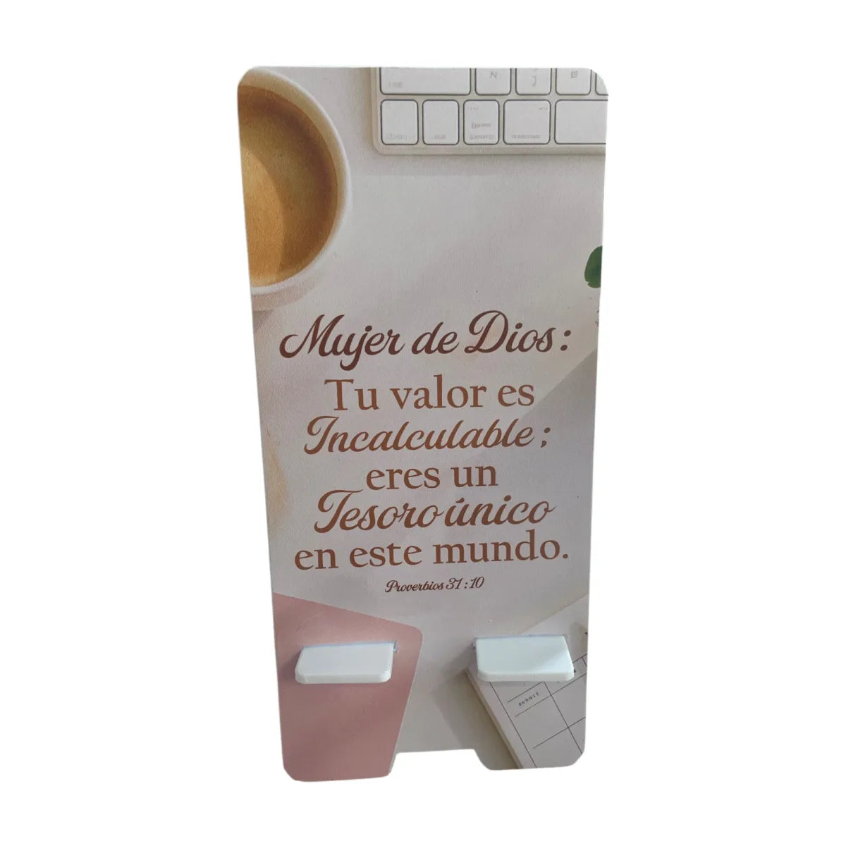Porta celular con diseño Mujer de Dios y texto de Proverbios 21.10