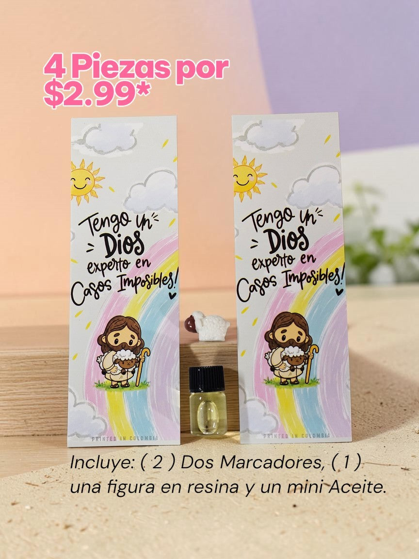 Set de Marcador con Figura de Resina y mini Aceite.