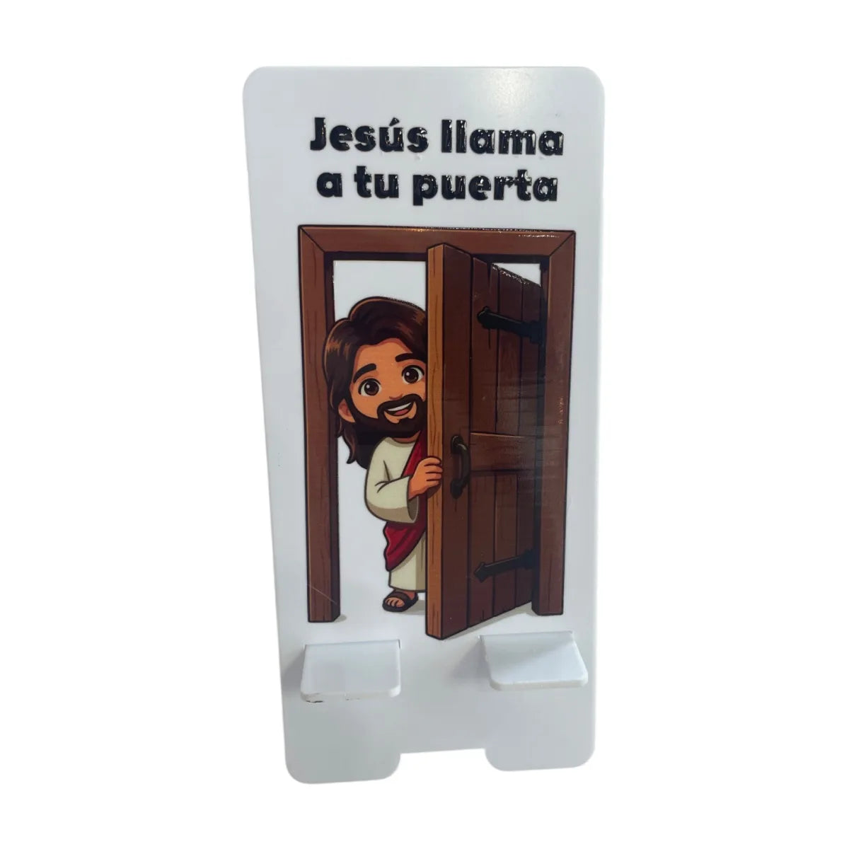 Porta celular con la imagen de Jesús llamando a tu puerta