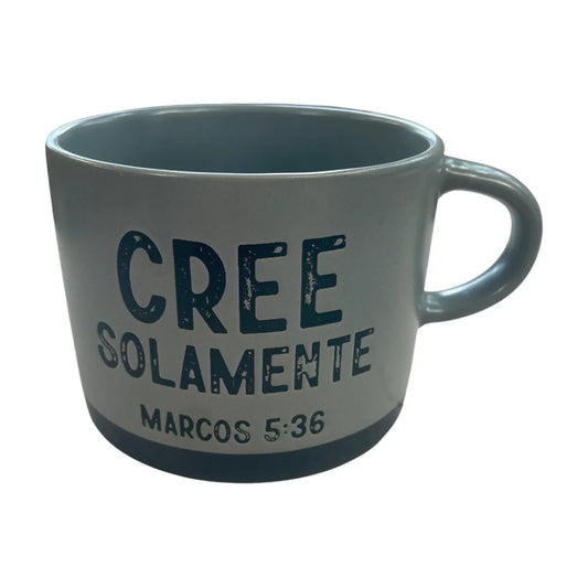 Taza de cerámica blanca de 16 oz con el texto Marcos 5:36, colección Roca Firme