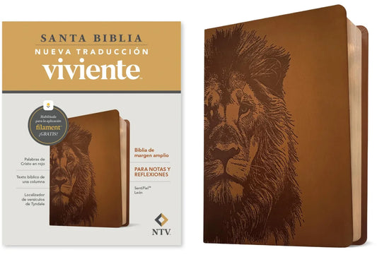 Biblia NTV de margen amplio con encuadernación Sentipiel color León y letra roja