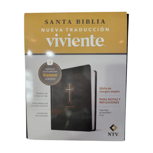 Biblia NTV de margen amplio con tapa dura de SentiPiel y diseño de cruz