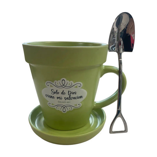Taza tipo tiesto con el Salmo 62.1 de la Colección Sembrador, 14 oz.