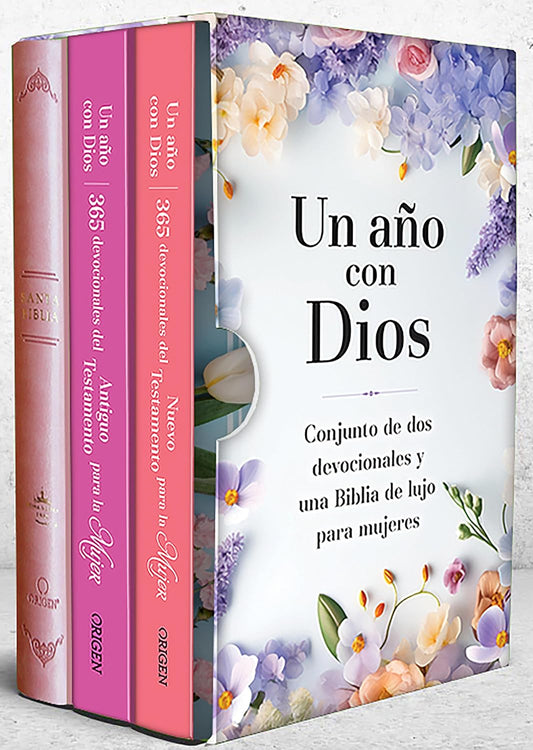 Un año con Dios para mujeres: Estuche Antiguo y Nuevo Testamento con Biblia