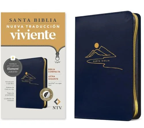 Biblia Compacta NTV, Letra Gigante de Zíper con Filament (SentiPiel, Azul, Índice, Letra Roja)