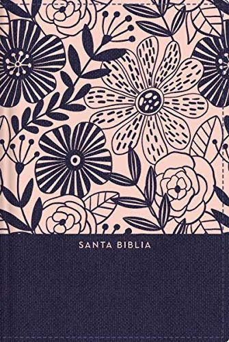 RVR60 Santa Biblia Letra Grande, Tamaño Compacto, Tapa Dura/Tela, Azul Floral, Letra Roja con Índice