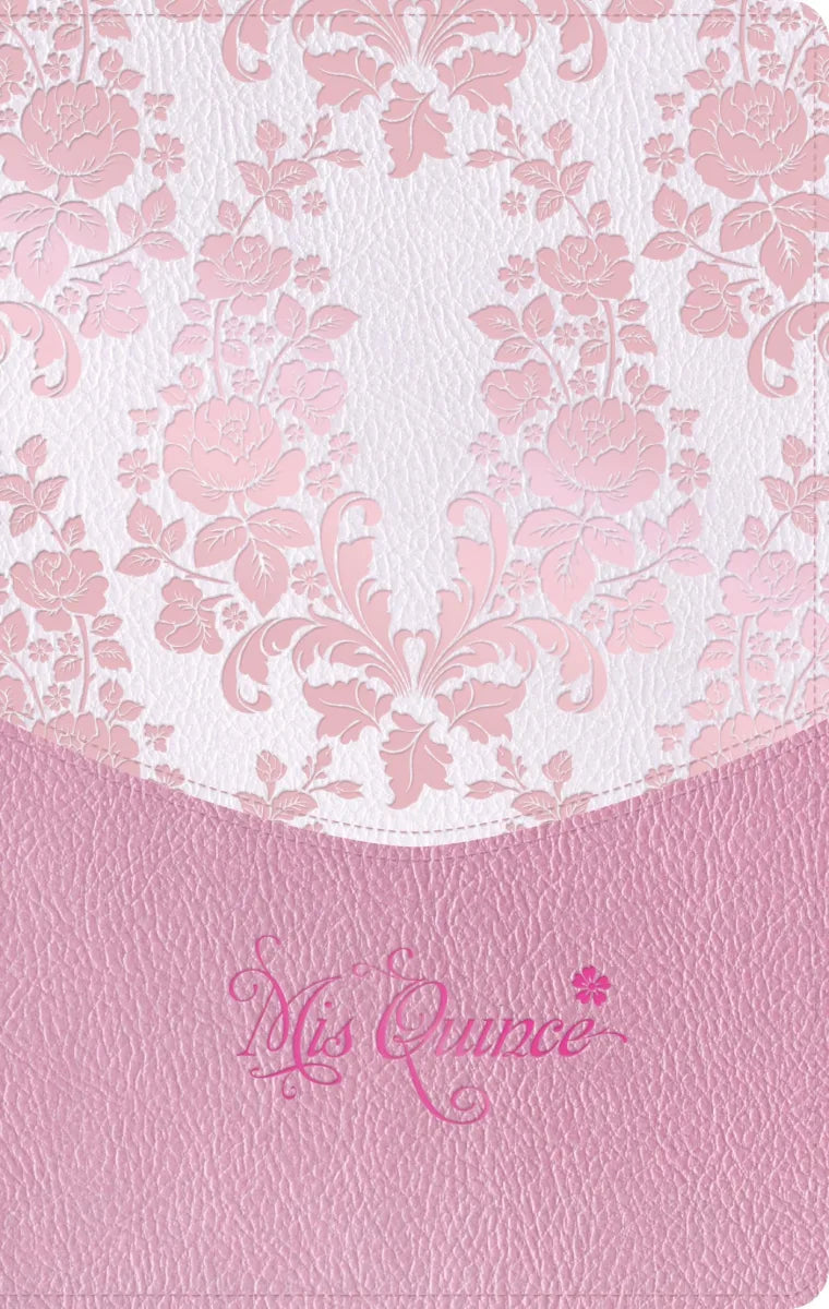 Biblia RVR 1960 Mis Quince con cubierta símil piel rosa floreado