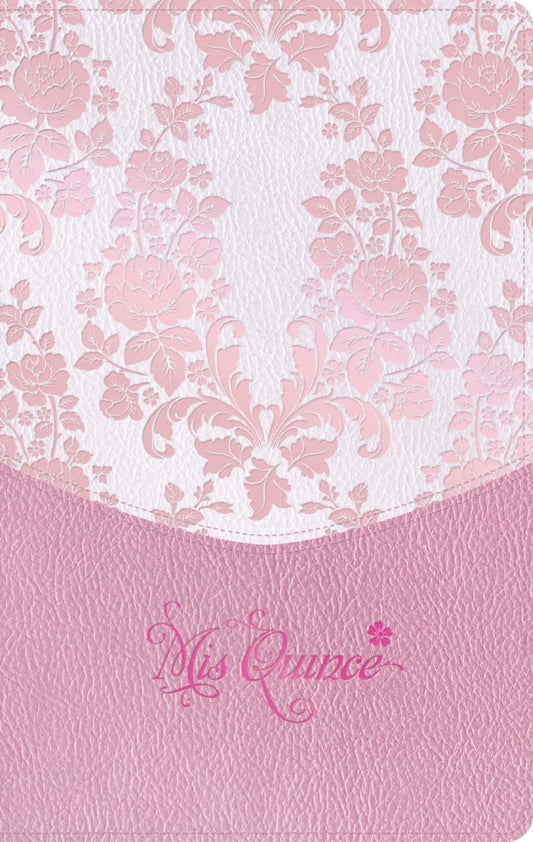 Biblia RVR 1960 Mis Quince con cubierta símil piel rosa floreado