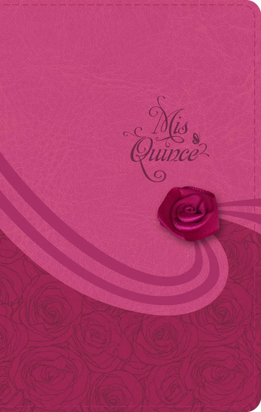 Biblia RVR 1960 Mis Quince con cubierta símil piel color cóctel de frambuesa y cantos plateados