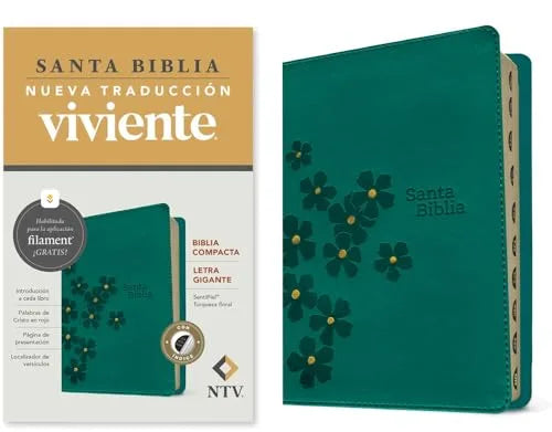 Biblia Compacta NTV, Letra Gigante con Filament, SentiPiel Turquesa Floral, Índice, Letra Roja