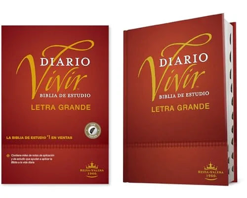 Biblia de Estudio del Diario Vivir RVR60, Letra Grande (Letra Roja, Tapa Dura, Índice)