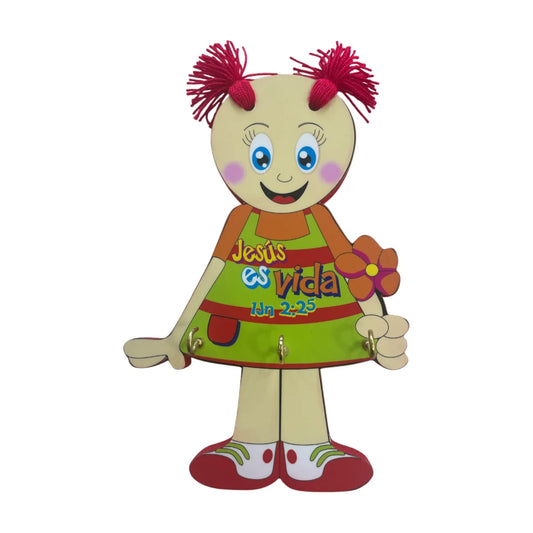 Portallaves con diseño de muñeca roja y versículo 1 Juan 2:25