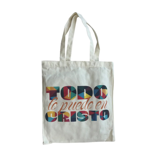 Tote bag con el mensaje Todo lo puedo en Cristo