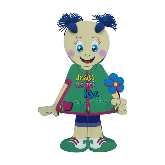 Portallaves con diseño de muñeca navy y texto San Juan 12:46