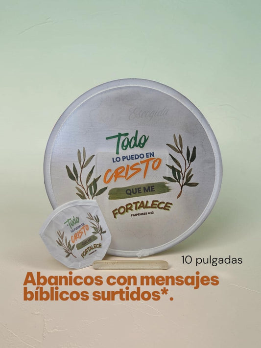 Abanico plegable Libreria Wow de 10 pulgadas con diseño botánico y la cita bíblica Filipenses 4:13 y estuche incluido.