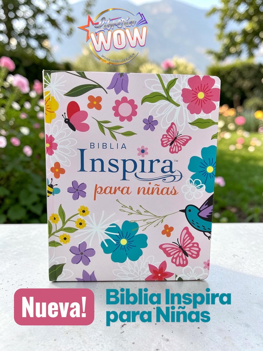 Biblia Inspira para Niñas de Libreria Wow con portada ilustrada de flores, mariposas y aves en tonos pastel