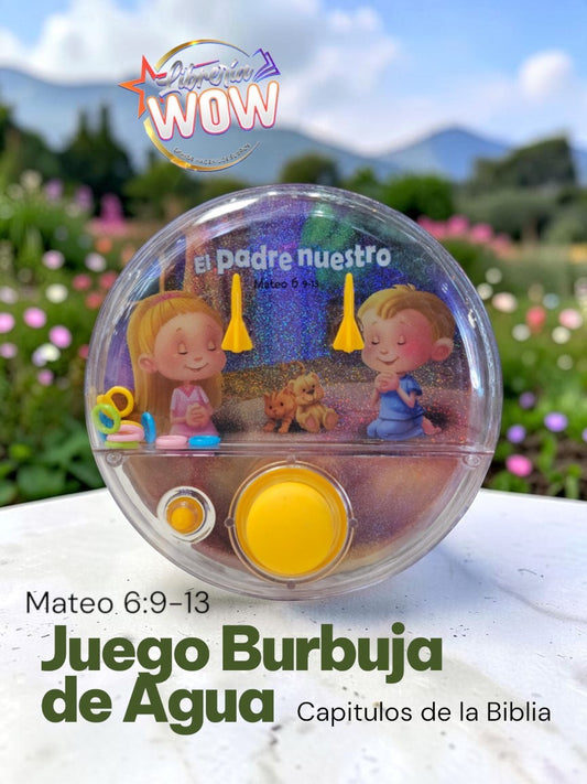 Juego de agua Libreria Wow circular con diseño infantil del Padre Nuestro y argollas coloridas para niños.