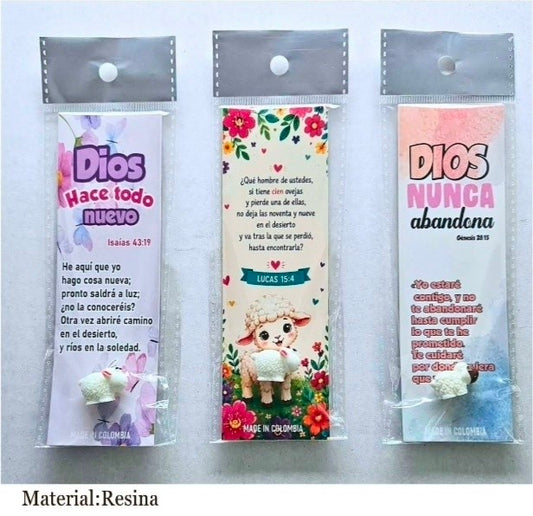 Marcadores de libros Libreria Wow con versículos bíblicos y figuras de oveja en resina, paquete de 3 diseños