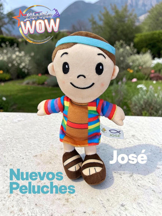 Muñeco de peluche Libreria Wow de José con túnica de colores vibrantes y detalles bordados, ideal para niños.